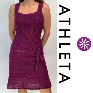 Vintage Athleta Boho Crochet Knit Falcon Medallion Dress in Purple size Small